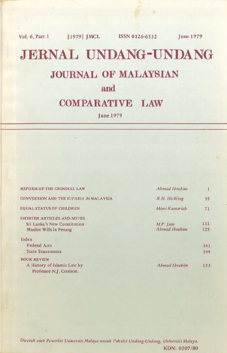 Journal of Malaysian and Comparative Law Vol 6 Part 1 1979